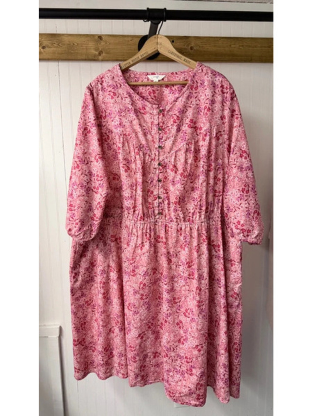 pink floral Terra & Sky button front dress 3/4 sleeves 3xl cottagecore fall